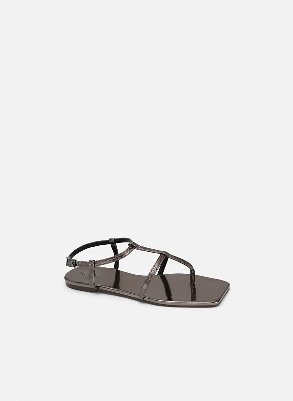 Giày sandal metallic quai kẹp phối vân kỳ đà - SDK 0332 - Màu xám khói đậm - VASCARA