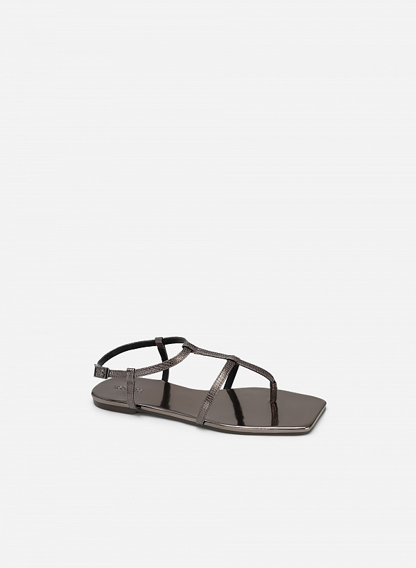 Giày sandal metallic quai kẹp phối vân kỳ đà