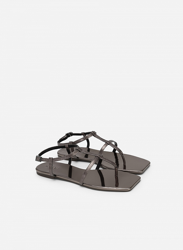 Giày sandal metallic quai kẹp phối vân kỳ đà - SDK 0332 - Màu xám khói đậm - VASCARA