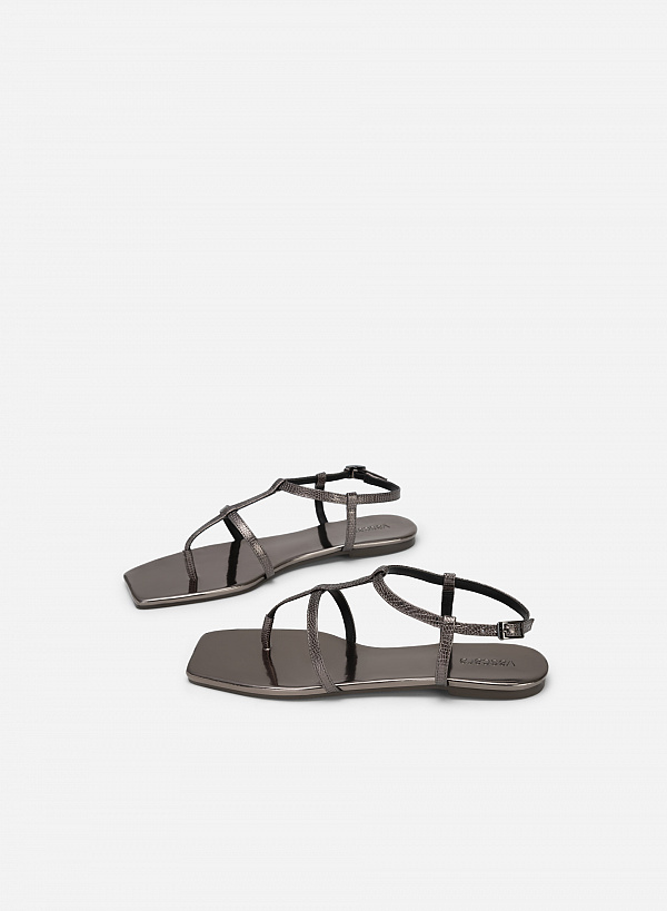Giày sandal metallic quai kẹp phối vân kỳ đà - SDK 0332 - Màu xám khói đậm - VASCARA