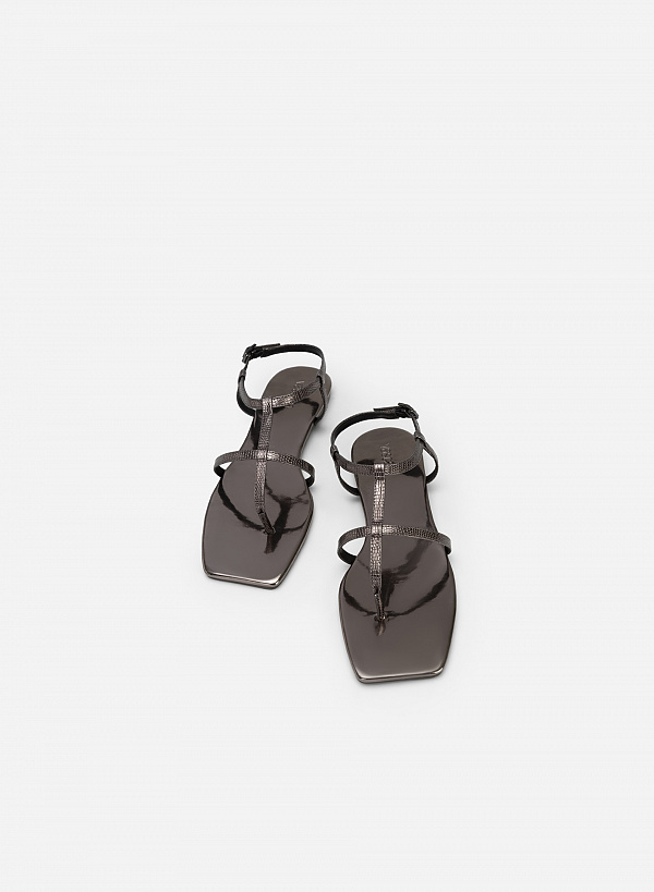 Giày sandal metallic quai kẹp phối vân kỳ đà - SDK 0332 - Màu xám khói đậm - VASCARA