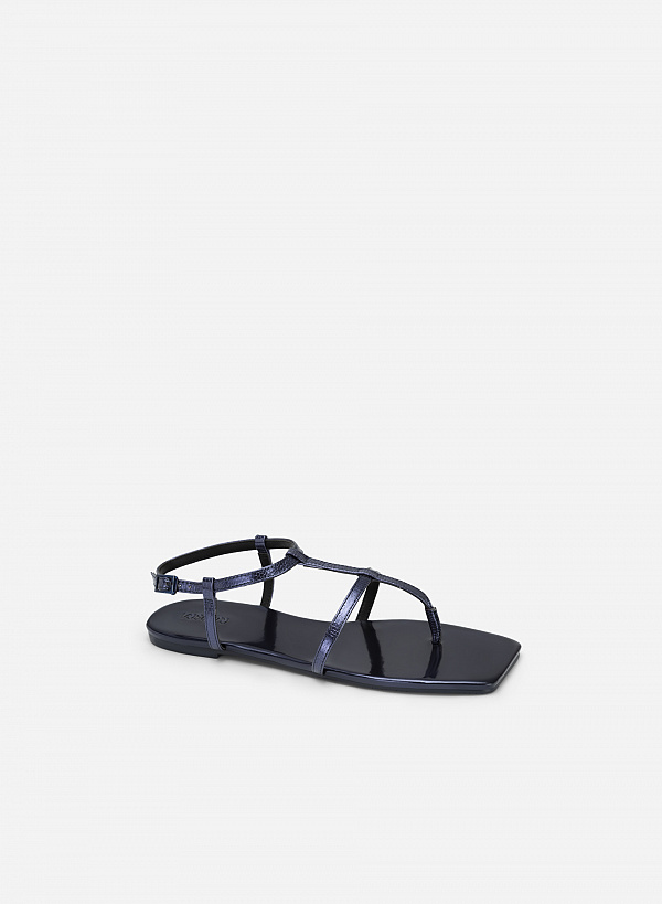 Giày sandal metallic quai kẹp phối vân kỳ đà - SDK 0332 - Màu xanh navy - VASCARA