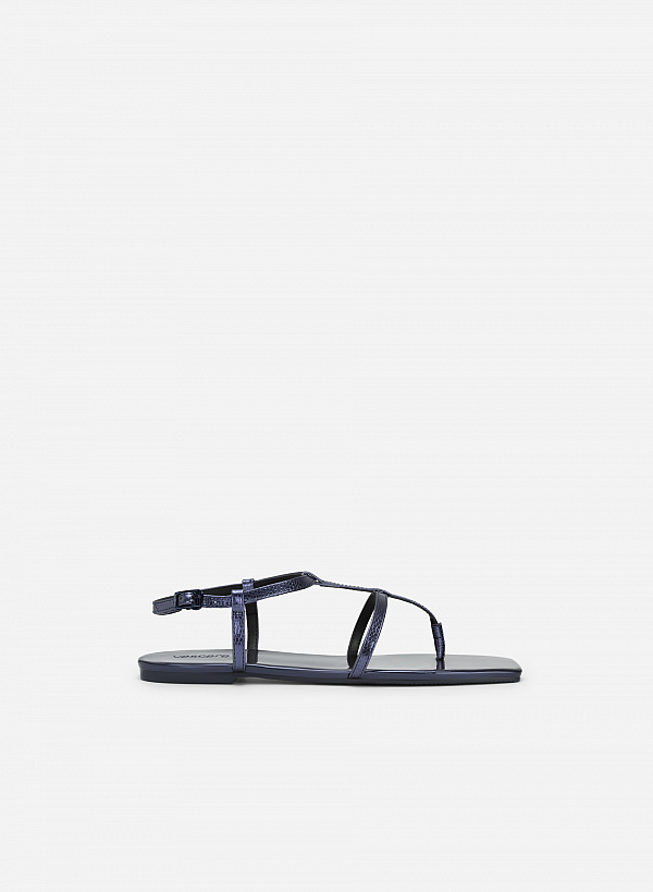 Giày sandal metallic quai kẹp phối vân kỳ đà - SDK 0332 - Màu xanh navy - VASCARA