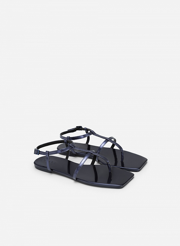 Giày Sandal Metallic Quai Kẹp Phối Vân Kỳ Đà - SDK 0332 - Màu Xanh Navy - VASCARA