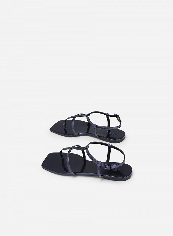 Giày Sandal Metallic Quai Kẹp Phối Vân Kỳ Đà - SDK 0332 - Màu Xanh Navy - VASCARA