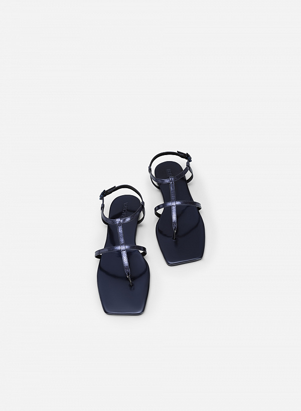 Giày Sandal Metallic Quai Kẹp Phối Vân Kỳ Đà - SDK 0332 - Màu Xanh Navy - VASCARA