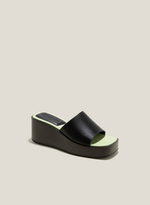 Guốc flatform quai ngang nhấn màu lót - GXG 0055 - Màu đen - VASCARA