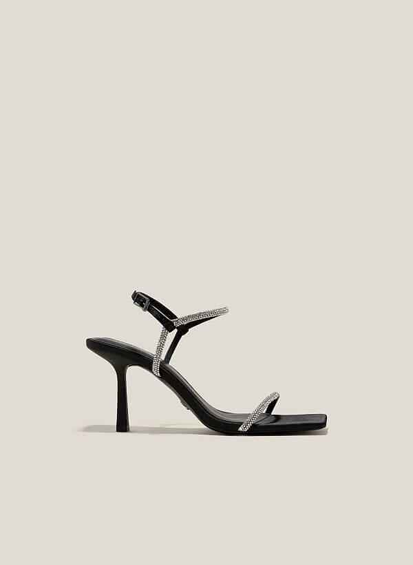 Giày sandal cao gót nhấn quai crystal - SDN 0751 - Màu đen