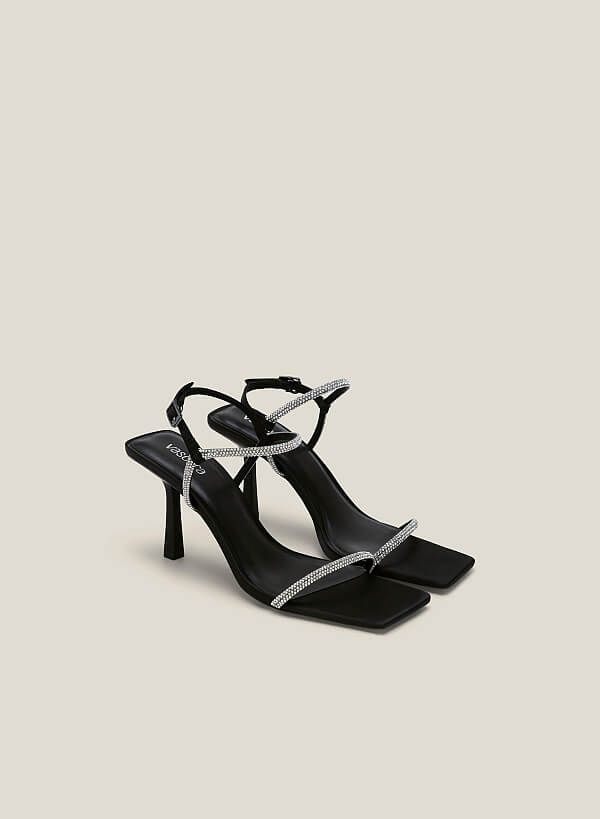 Giày sandal cao gót nhấn quai crystal - SDN 0751 - Màu đen - VASCARA