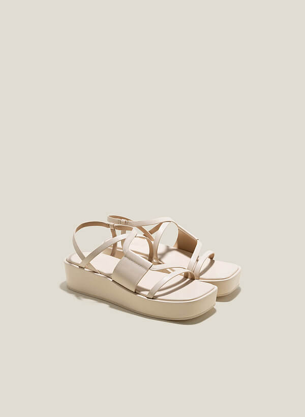 Giày sandal đế flatform quai mảnh - SDX 0440 - Màu kem - VASCARA