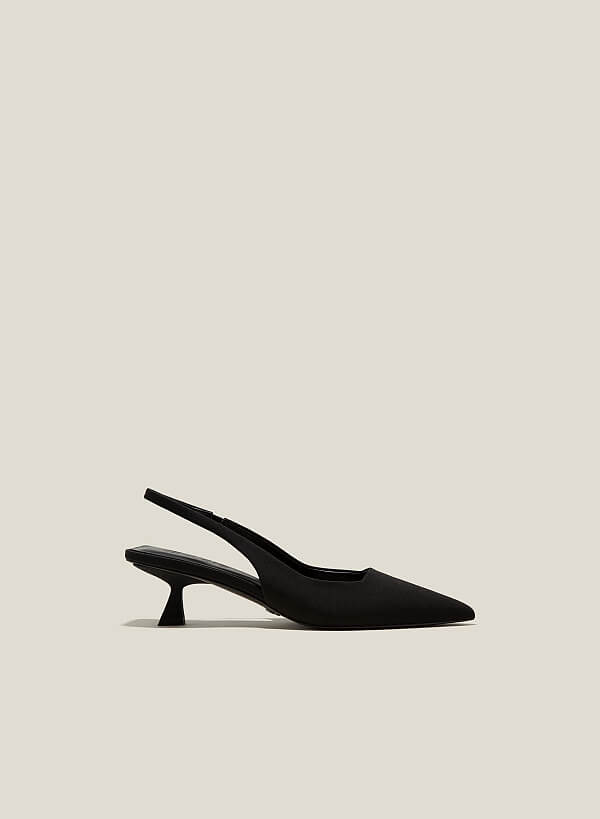 Giày slingback spool heel vải gân sọc - BMN 0606 - Màu đen