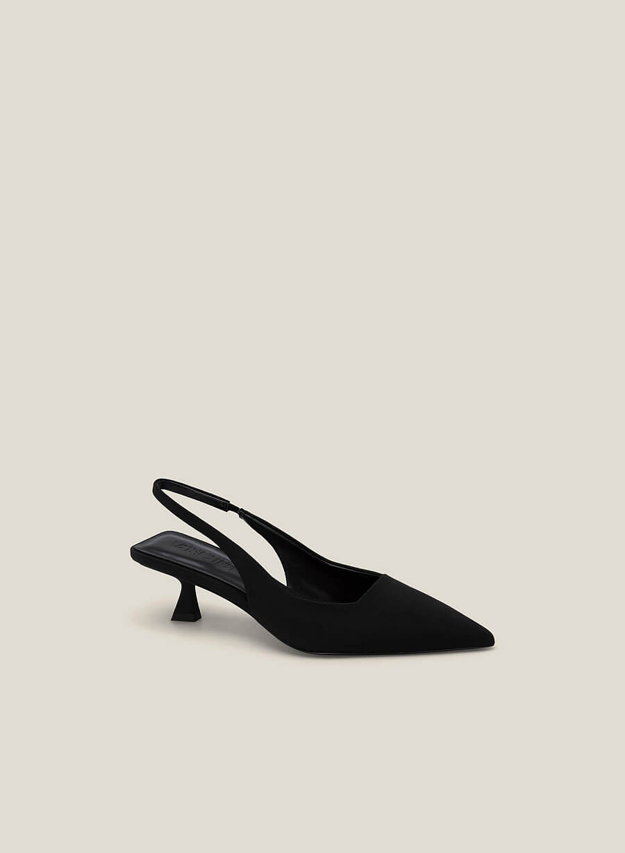 Giày slingback spool heel vải gân sọc - BMN 0606 - Màu đen - vascara.com