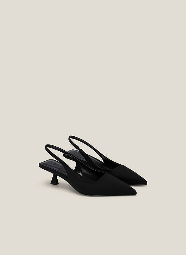 Giày slingback spool heel vải gân sọc - BMN 0606 - Màu đen - VASCARA