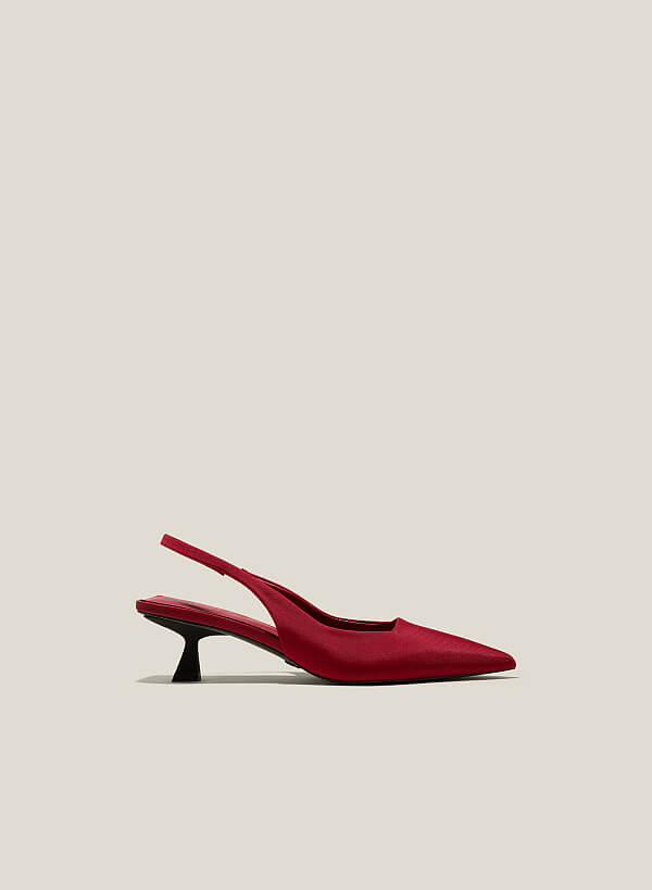 Giày slingback spool heel vải gân sọc - BMN 0606 - Màu đỏ đậm