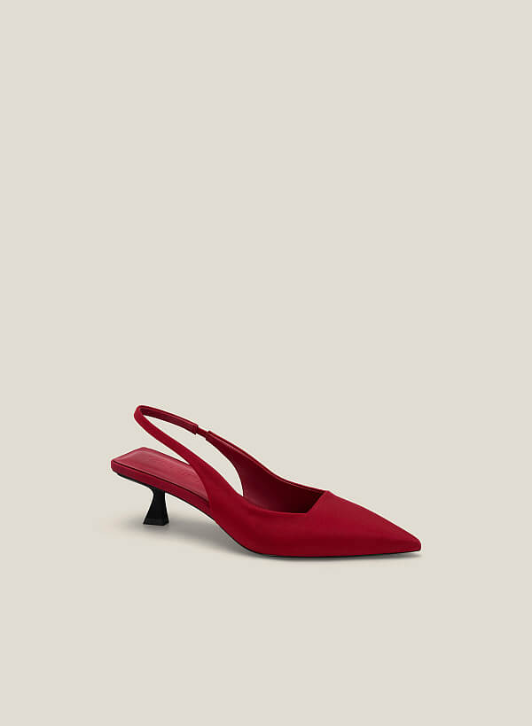 Giày slingback spool heel vải gân sọc - BMN 0606 - Màu đỏ đậm - VASCARA
