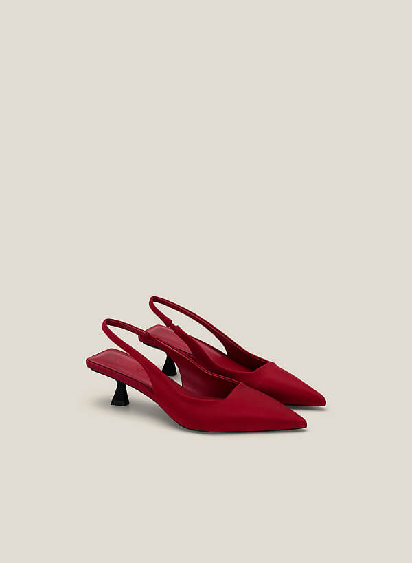 Giày slingback spool heel vải gân sọc - BMN 0606 - Màu đỏ đậm - VASCARA