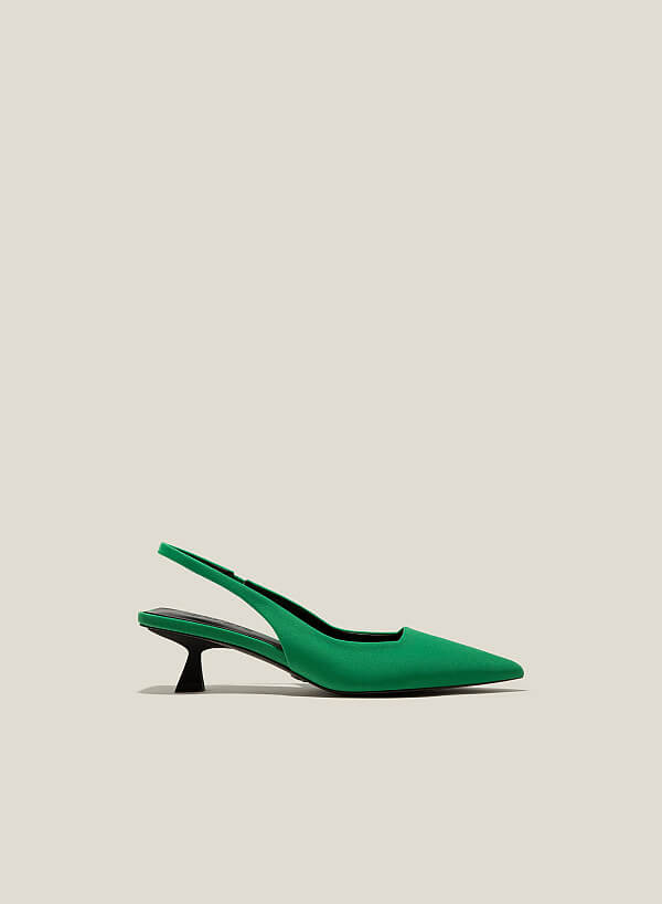 Giày slingback spool heel vải gân sọc - BMN 0606 - Màu xanh lá