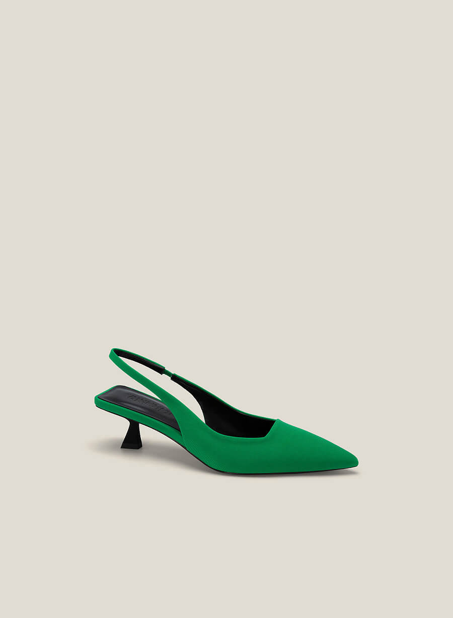 Giày slingback spool heel vải gân sọc - BMN 0606 - Màu xanh lá - vascara.com