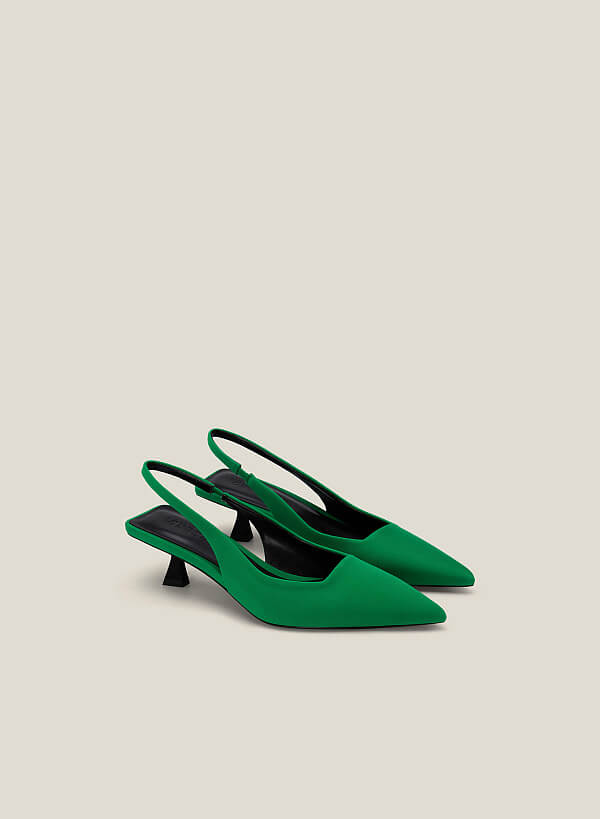 Giày slingback spool heel vải gân sọc - BMN 0606 - Màu xanh lá - VASCARA