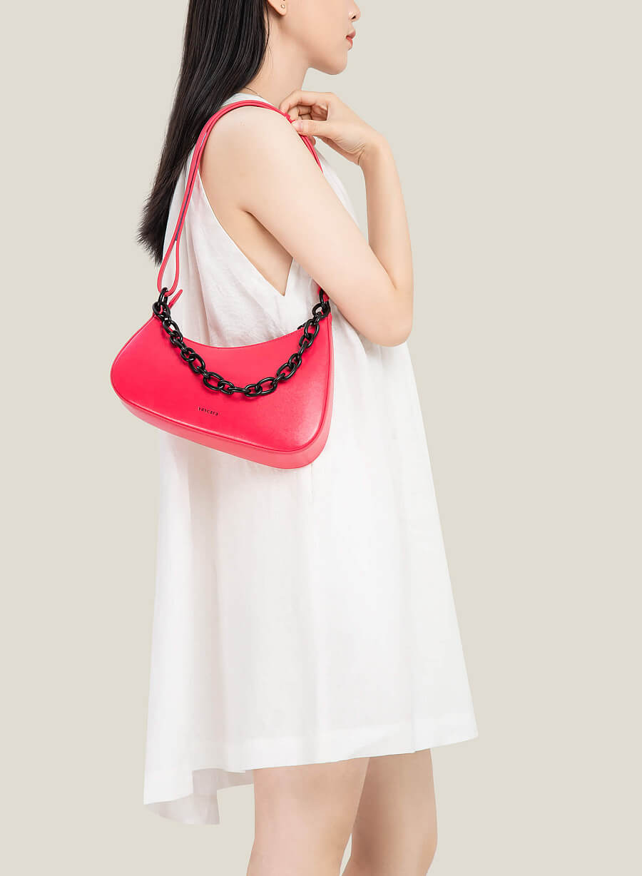 Túi hobo bán nguyệt phối xích - TOT 0123 - Màu hồng - vascara.com