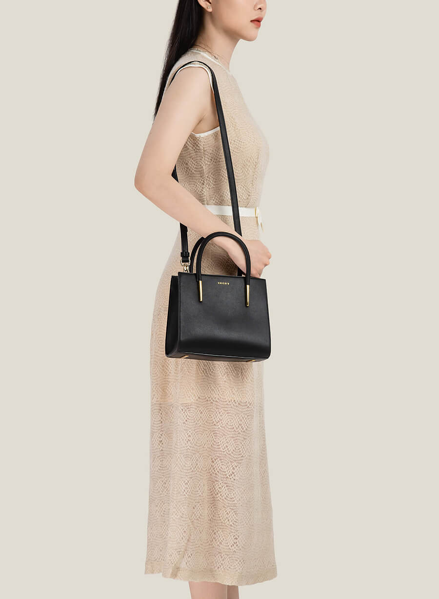 Túi xách công sở quai đính metallic - TOT 0117 - Màu đen - vascara.com