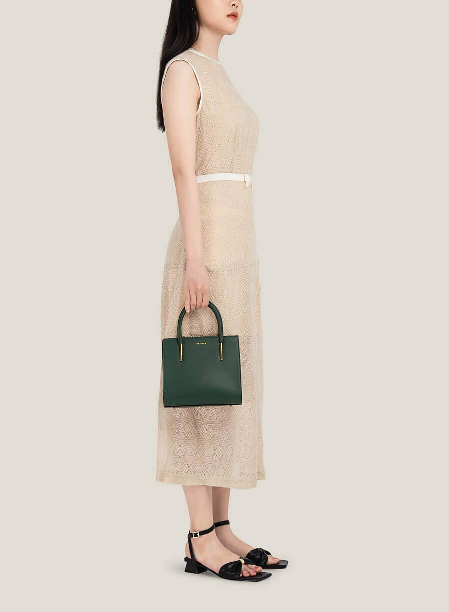 Túi xách công sở quai đính metallic - TOT 0117 - Màu xanh rêu - vascara.com