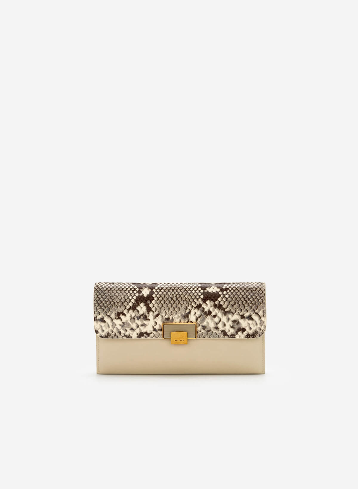 Snake Print Flap Clutch - CLT 0094 - Beige - vascara.com