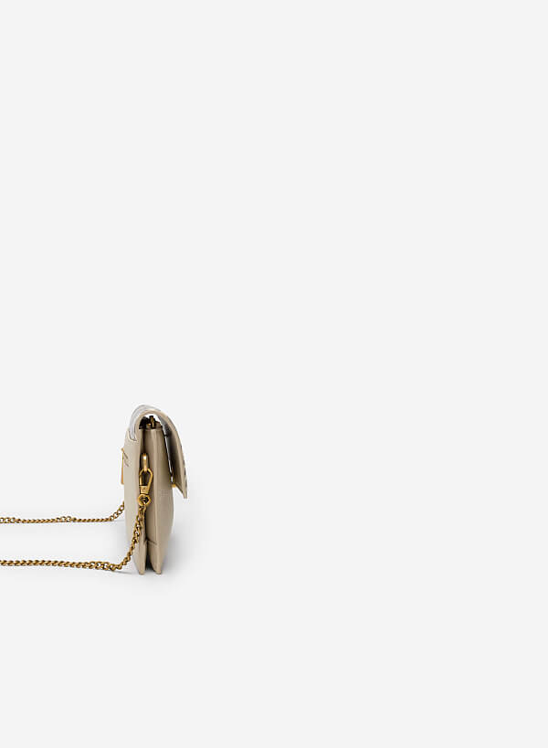 Snake Print Flap Clutch - CLT 0094 - Beige - VASCARA