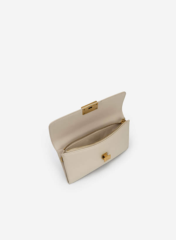 Snake Print Flap Clutch - CLT 0094 - Beige - VASCARA