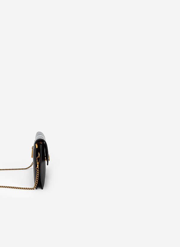 Snake Print Flap Clutch - CLT 0094 - Black - VASCARA