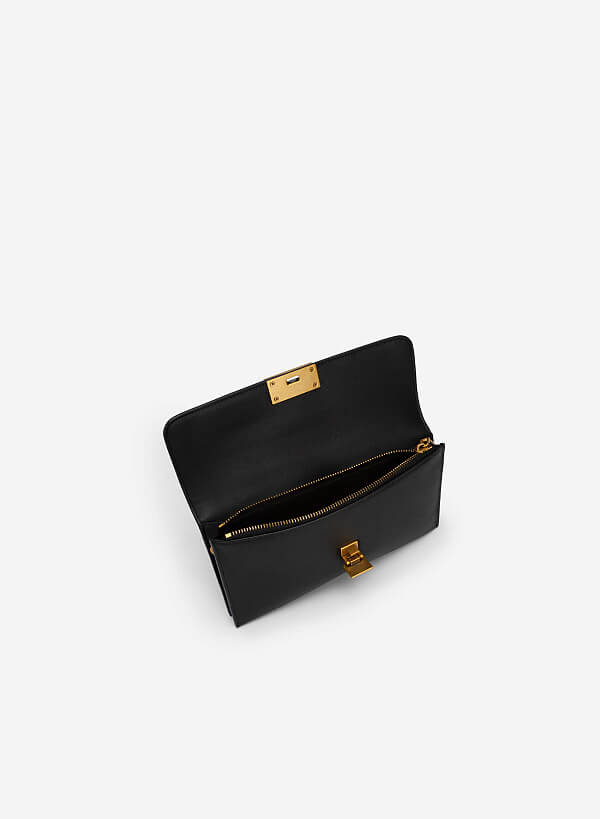Snake Print Flap Clutch - CLT 0094 - Black - VASCARA