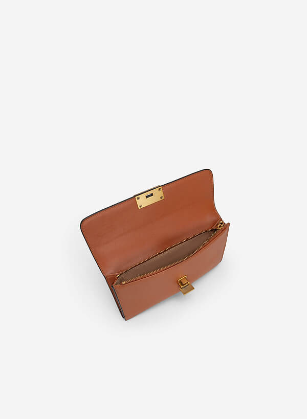 Snake Print Flap Clutch - CLT 0094 - Brown - VASCARA