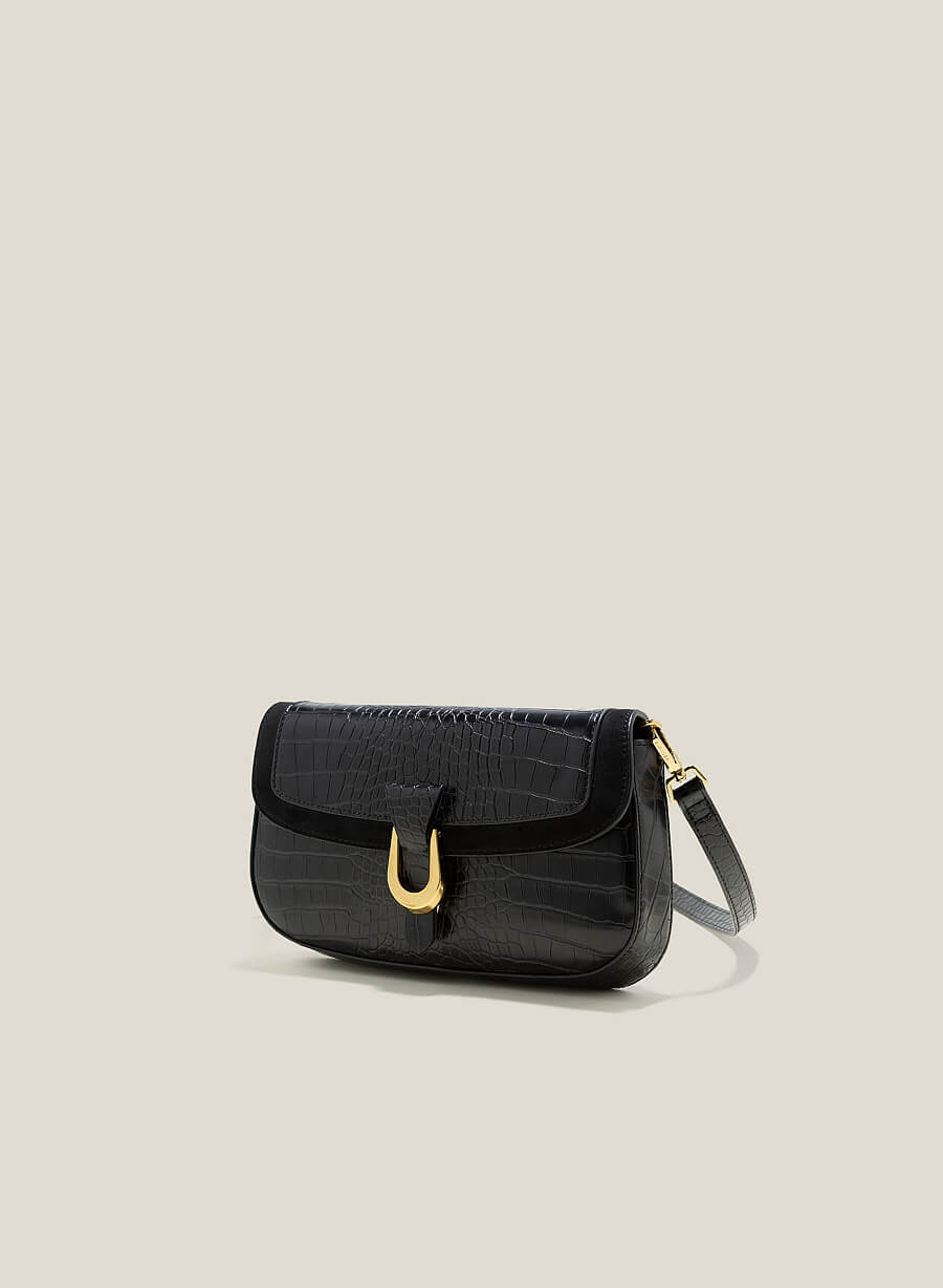Clutch vân da cá sấu nhấn khóa trang trí - CLU 0116 - Màu đen - vascara.com