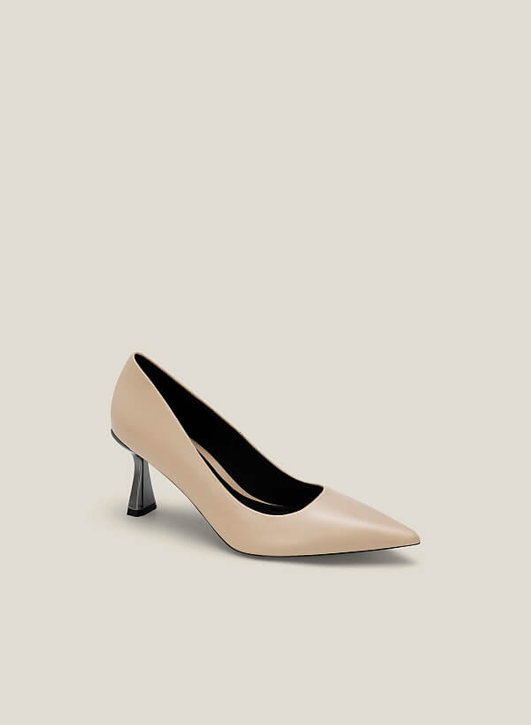 Giày bít spool heel hiệu ứng kim loại - BMN 0599 - Màu be