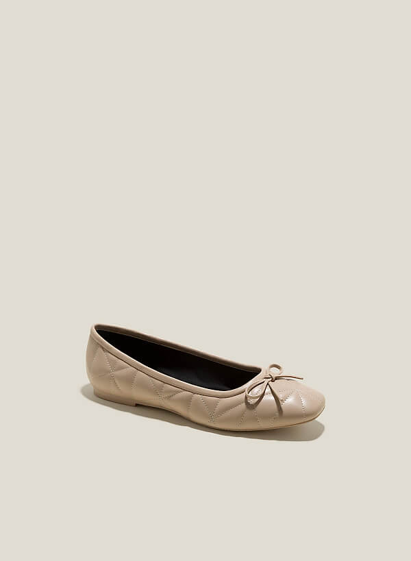 Giày búp bê chần bông nhấn nơ trang trí - GBB 0429 - Màu be