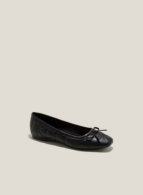 Giày búp bê chần bông nhấn nơ trang trí - GBB 0429 - Màu đen