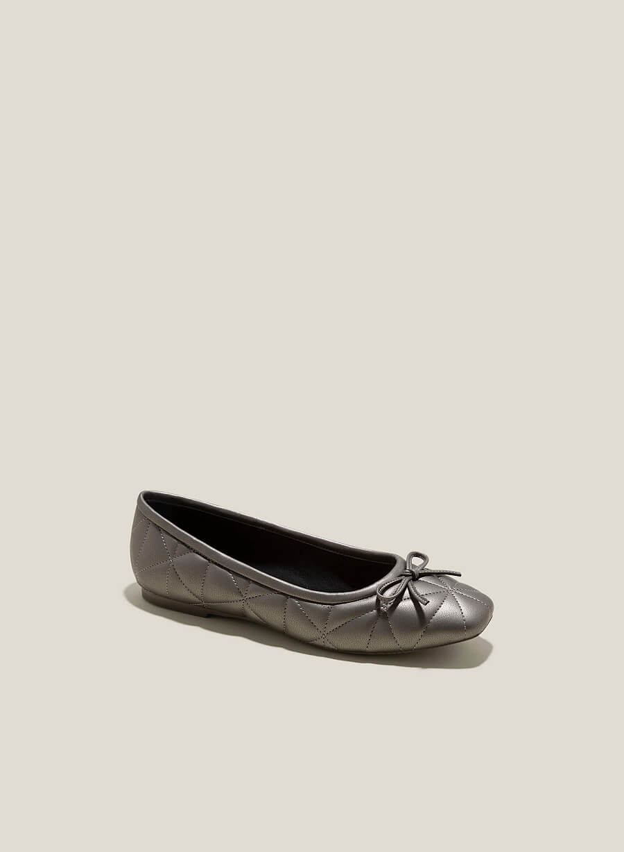 Giày búp bê chần bông nhấn nơ trang trí - GBB 0429 - Màu xám khói đậm - VASCARA