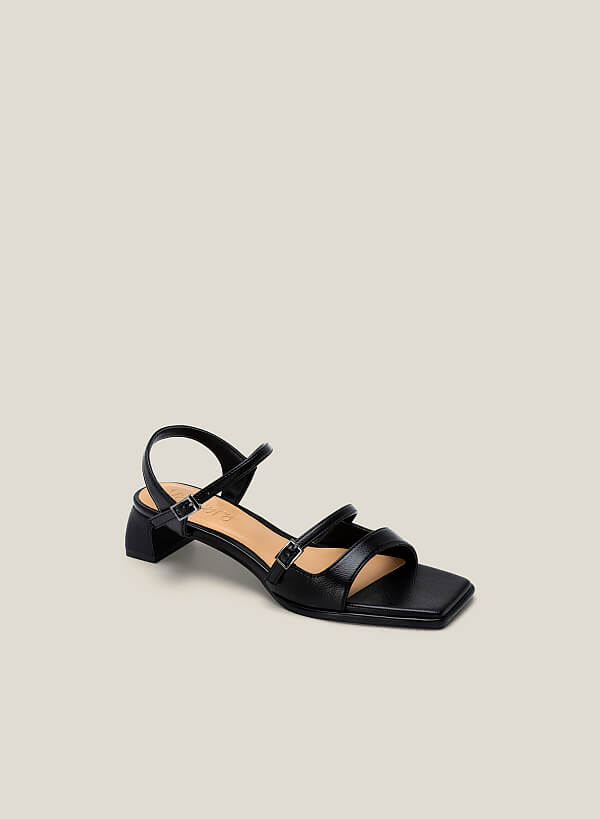 Giày sandal gót trụ nhấn quai cách điệu - SDN 0755 - Màu đen - VASCARA