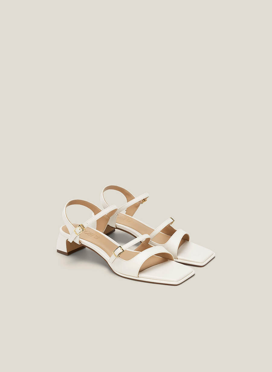 Giày sandal gót trụ nhấn quai cách điệu - SDN 0755 - Màu kem - vascara.com