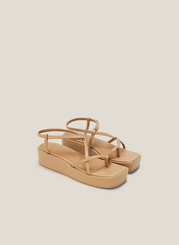 Giày sandal platform dây quai mảnh - SDX 0436 - Màu be - VASCARA