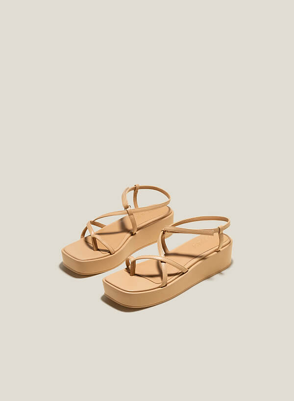 Giày sandal platform dây quai mảnh - SDX 0436 - Màu be - VASCARA