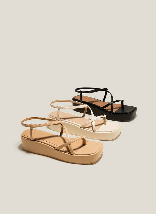 Giày sandal platform dây quai mảnh - SDX 0436 - Màu be - VASCARA