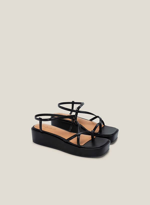 Giày sandal platform dây quai mảnh - SDX 0436 - Màu đen - VASCARA