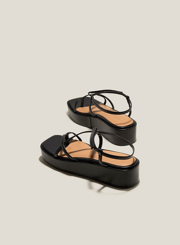 Giày sandal platform dây quai mảnh - SDX 0436 - Màu đen - VASCARA