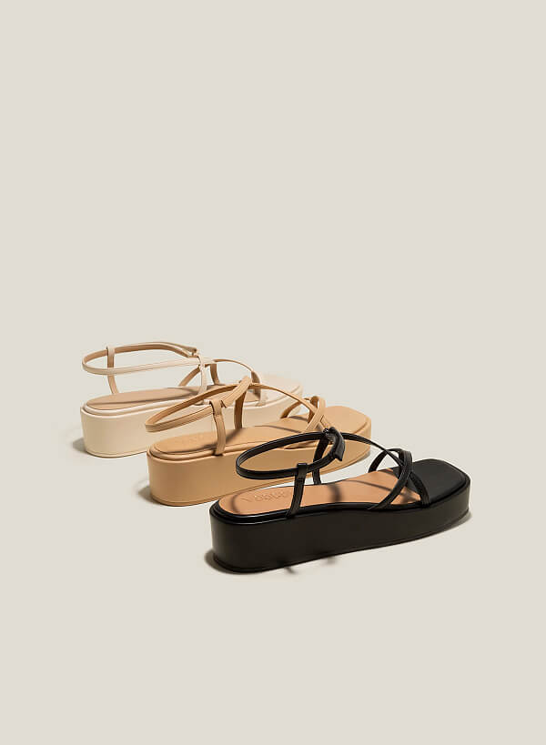 Giày sandal platform dây quai mảnh - SDX 0436 - Màu đen - VASCARA