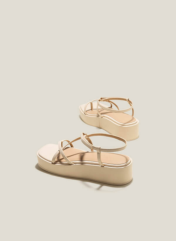 Giày sandal platform dây quai mảnh - SDX 0436 - Màu kem - VASCARA