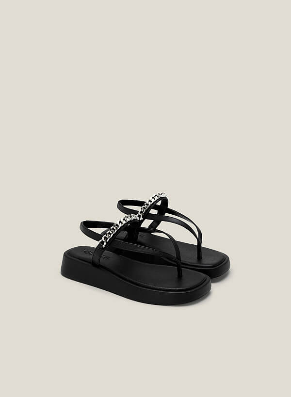 Giày sandal kẹp ngón nhấn dây xích - SDK 0336 - Màu đen - VASCARA