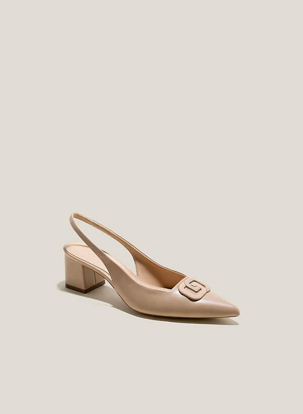 Giày slingback gót trụ nhấn trang trí - BMN 0605 - Màu be