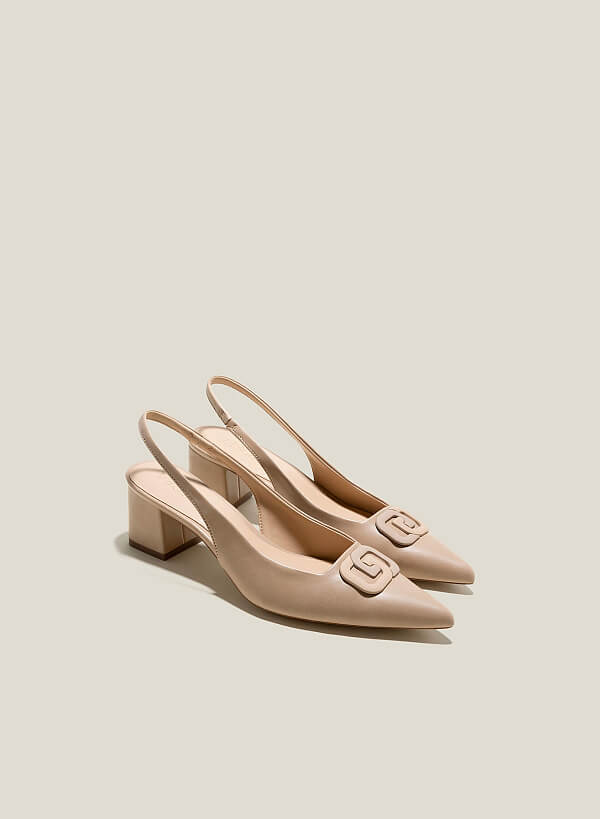 Giày slingback gót trụ nhấn trang trí - BMN 0605 - Màu be - VASCARA