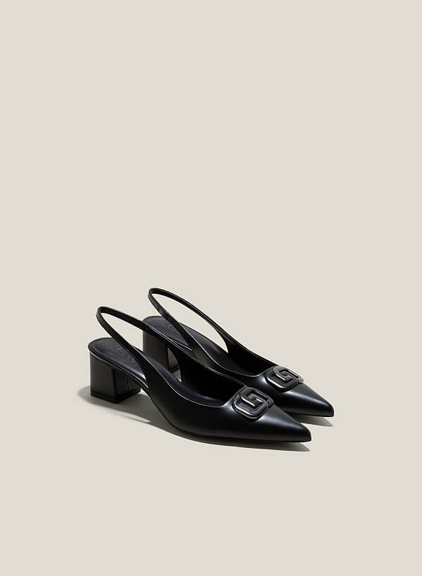 Giày slingback gót trụ nhấn trang trí - BMN 0605 - Màu đen - VASCARA